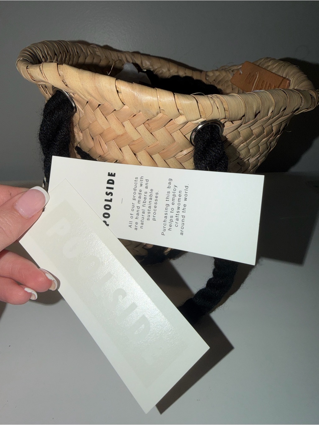 Nwt Poolside Woven Straw Bucket Bag With Black Rope Handles — image 5 of 6